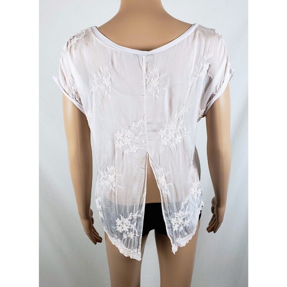Angela Moda Silky Fairy Top Pale Pink Womens M Embroidered Delicate Split Back - Picture 3 of 8